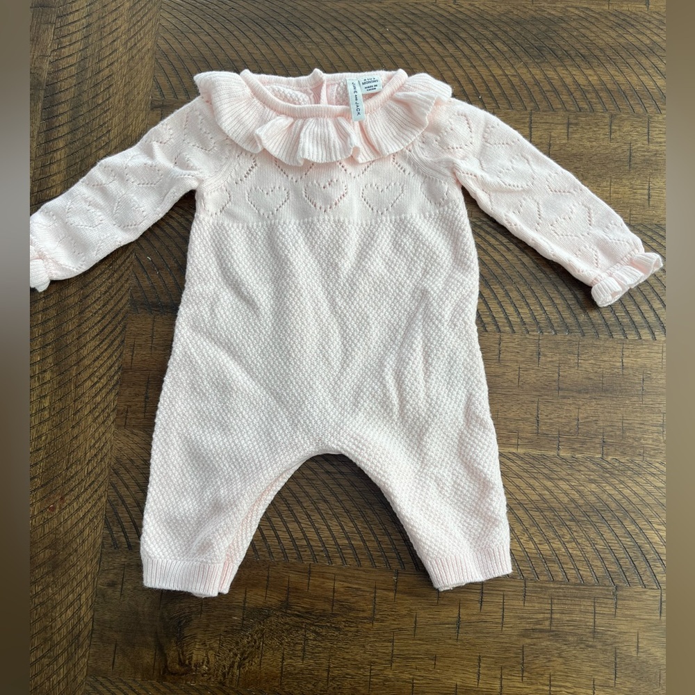Janie and Jack Light Pink Heart Knit Romper